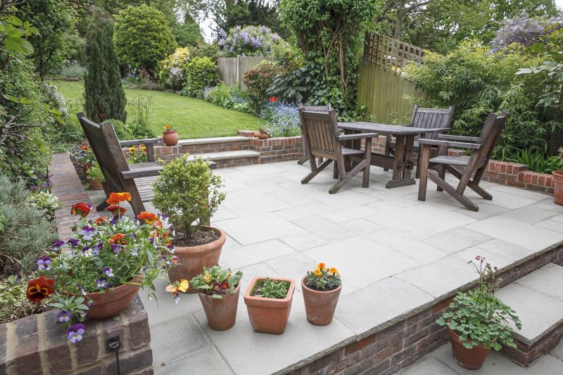 Modern paver patio with seating area